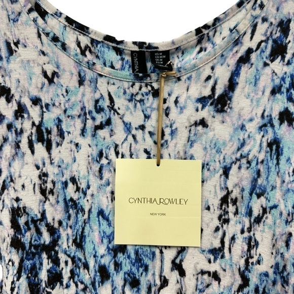 Cynthia Rowley Blue and White High Low Jersey 3/4 Sleeve Top, M - Picture 6 of 8